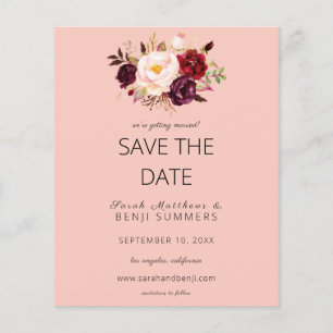 Budget Burgundy Marsa Floral Save the Date-Pink 2 Flyer
