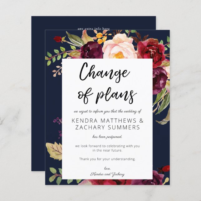 Budget Burgundy Marsala Floral NVY Change of Plans (Front/Back)