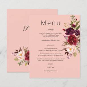 Budget Burgundy Marsala & Pink Floral Menu- Pink 2