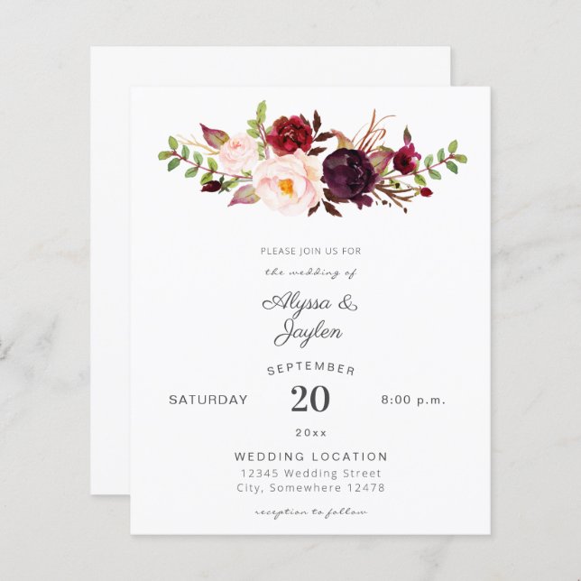 Budget Burgundy Marsala & Pink Floral Wedding (Front/Back)