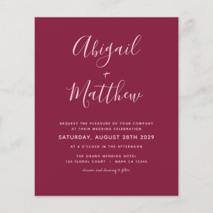 Budget Burgundy Modern Simple Wedding Invitation