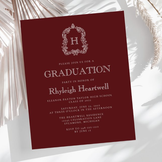 Budget Burgundy Monogram Crest Graduation Party (Creator Uploaded)