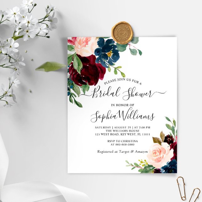 Budget Burgundy & Navy Bridal Shower Invitation (Creator Uploaded)
