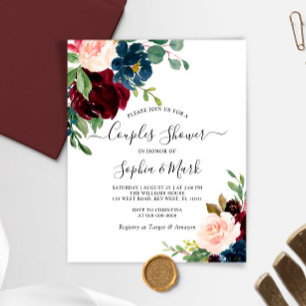 Budget Burgundy & Navy Couples Shower Invitation