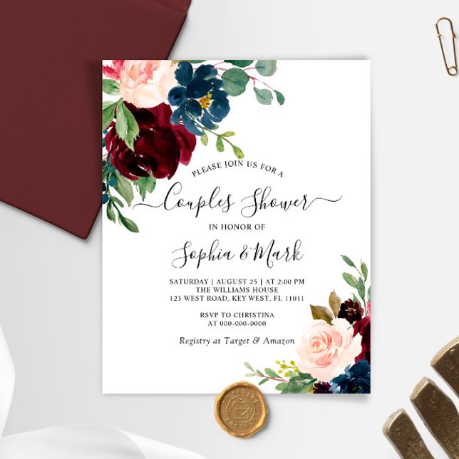 Budget Burgundy & Navy Couples Shower Invitation (Creator Uploaded)