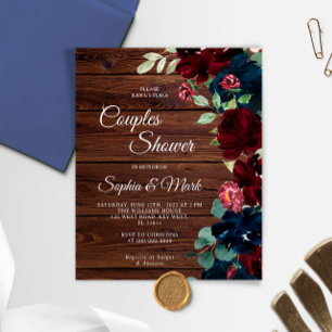 Budget Burgundy & Navy Courpes Shower Invitation