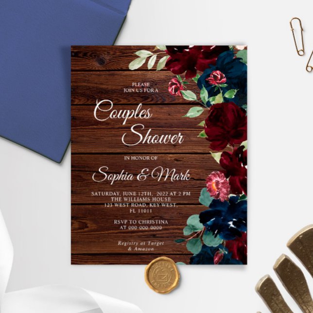 Budget Burgundy & Navy Courpes Shower Invitation (Creator Uploaded)
