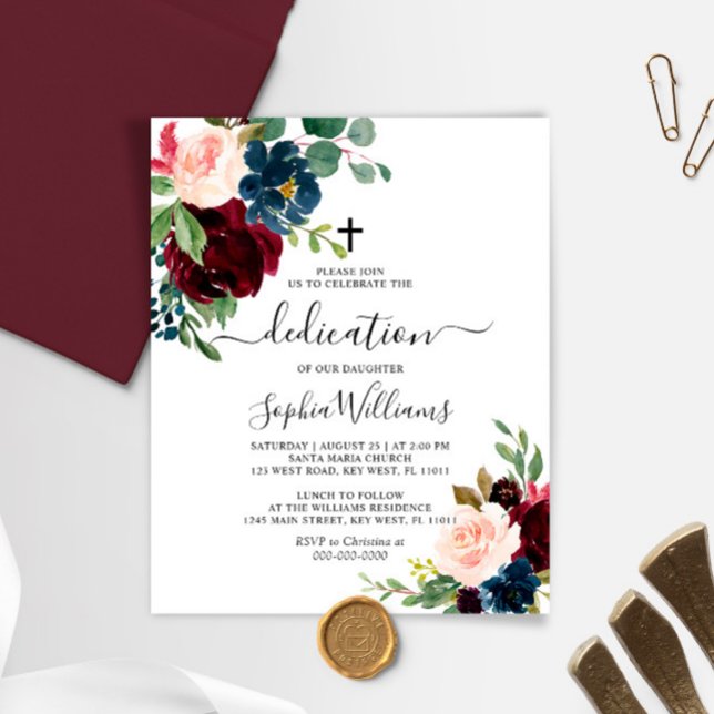 Budget Burgundy & Navy Dedication Invitation (Creator Uploaded)