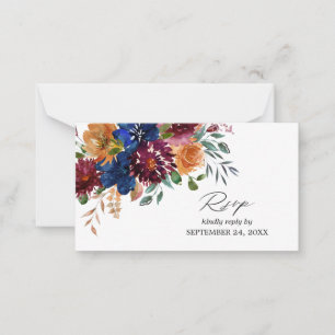 Budget Burgundy & Navy Fall Floral 2SM Meal RSVP Card