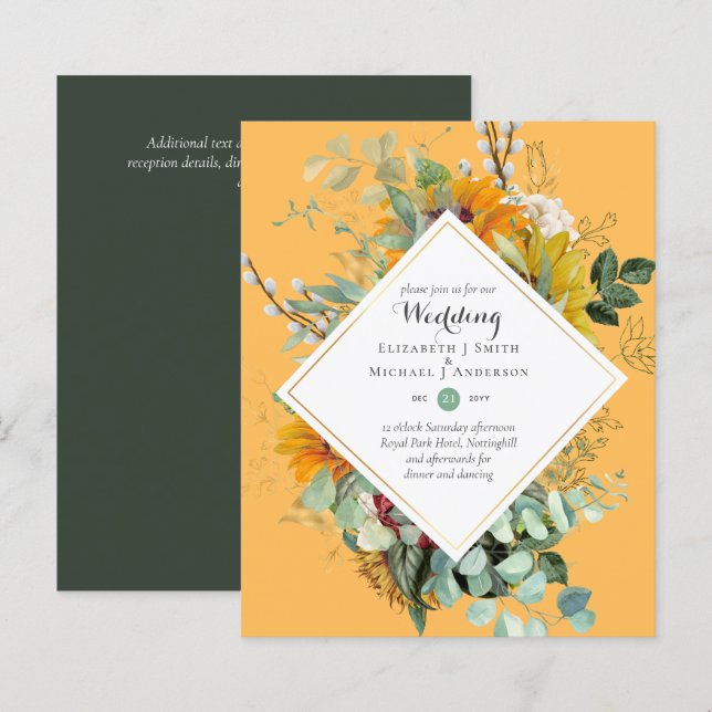 BUDGET Burgundy Navy Floral Wedding Invitations (Front/Back)