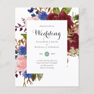 BUDGET Burgundy Navy Floral Wedding Invitations Fl Flyer
