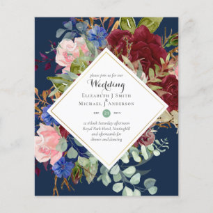 BUDGET Burgundy Navy Floral Wedding Invitations Flyer