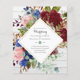 BUDGET Burgundy Navy Floral Wedding Invitations Flyer