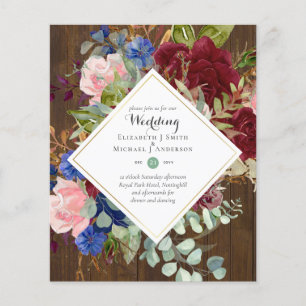 BUDGET Burgundy Navy Floral Wedding Invitations Flyer