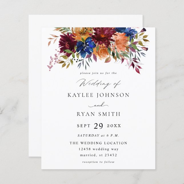 Budget Burgundy Navy Orange Fall Floral Wedding 2 (Front/Back)