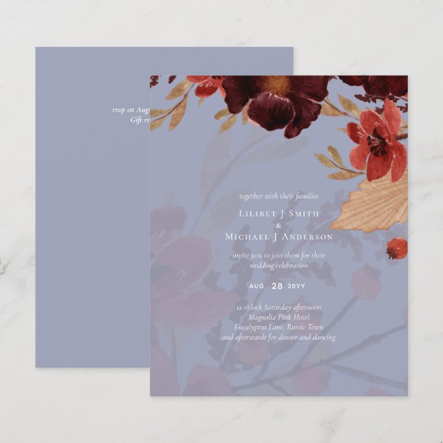 Budget Burgundy Orange Fall Floral Wedding (Front/Back)