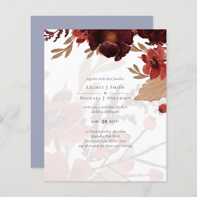 Budget Burgundy Orange Fall Floral Wedding (Front/Back)