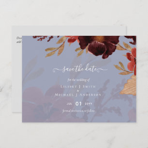 Budget Burgundy Orange Fall Floral Wedding Postcard