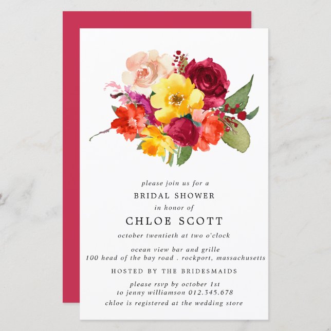 Budget Burgundy Orange Yellow Bridal Shower Invite (Front/Back)