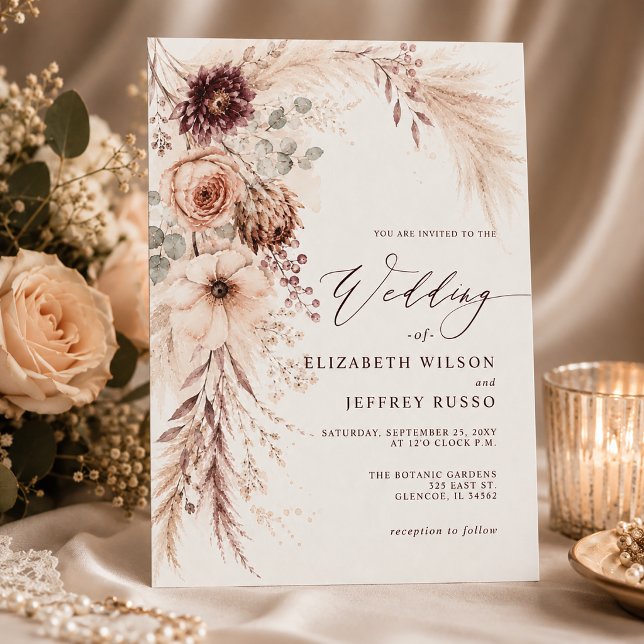 Budget Burgundy Pampas Grass Fall Wedding (Budget Burgundy Pampas Grass Fall Wedding Invitation)