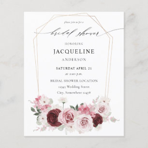Budget Burgundy & Pink Ele Floral Bridal Shower 2 Flyer