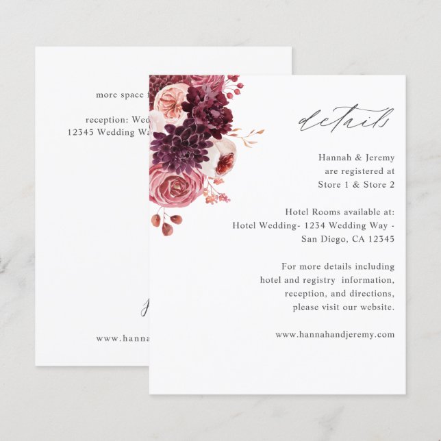Budget Burgundy & Pink Floral 8A Boho Details (Front/Back)