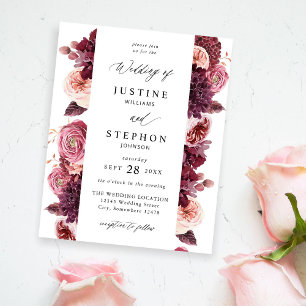Budget Burgundy & Pink Floral 8B Wedding Flyer