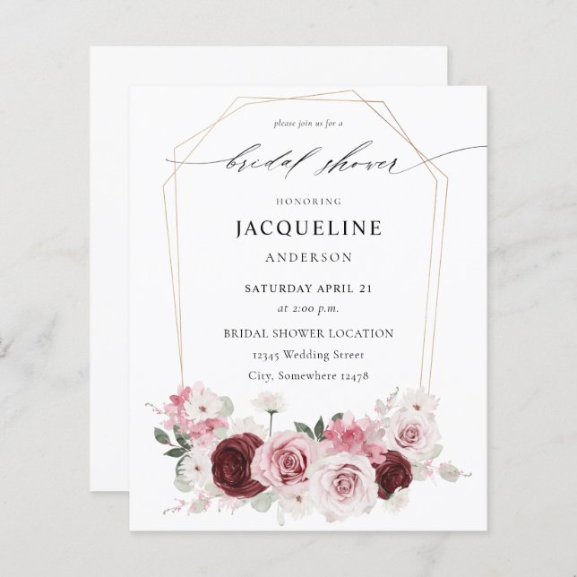 Budget Burgundy & Pink Floral Ele Bridal Shower 2 (Front/Back)