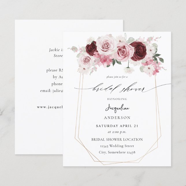 Budget Burgundy & Pink Floral Ele Bridal Shower 3 (Front/Back)