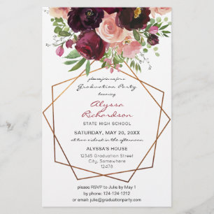 Budget Burgundy & Pink Floral F Grad Party Photo M Flyer