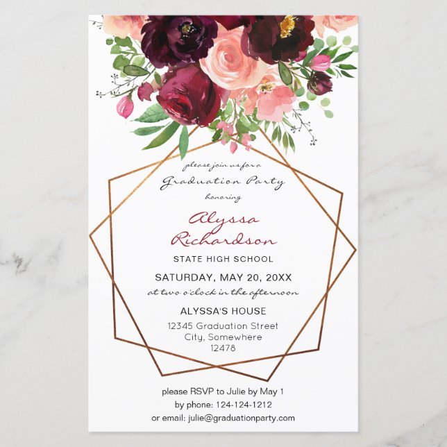 Budget Burgundy & Pink Floral Fr Grad Party Photo (Front)