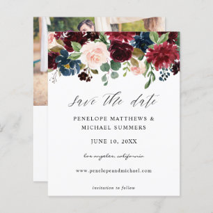 Budget Burgundy & Pink Floral Save the Date Photo