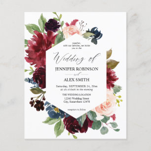 Budget Burgundy, Pink, & Navy Floral Wedding Flyer