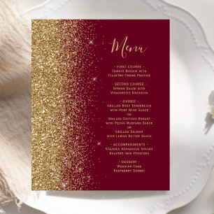Budget Burgundy Red Gold Glitter Wedding Menu