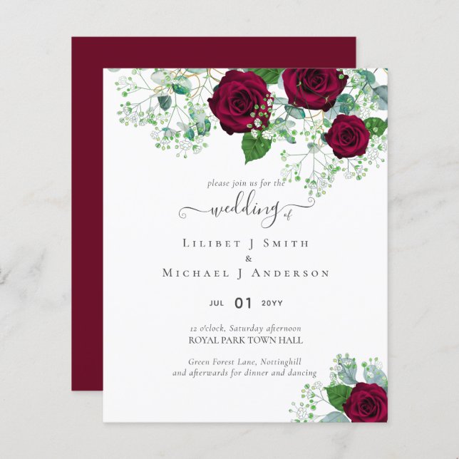 BUDGET Burgundy Red Roses Gypsophila WEDDING (Front/Back)
