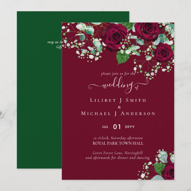 BUDGET Burgundy Red Roses Gypsophila WEDDING (Front/Back)