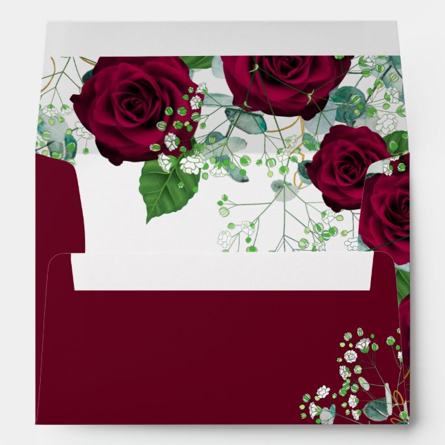 BUDGET Burgundy Red Roses Gypsophila WEDDING Envelope (Back (Bottom))