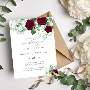 BUDGET Burgundy Red Roses Gypsophila WEDDING Flyer