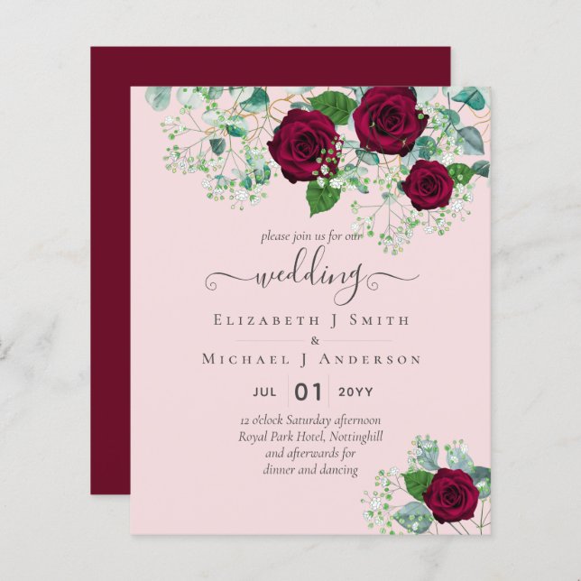 BUDGET  Burgundy Rose Eucalyptus Wedding (Front/Back)