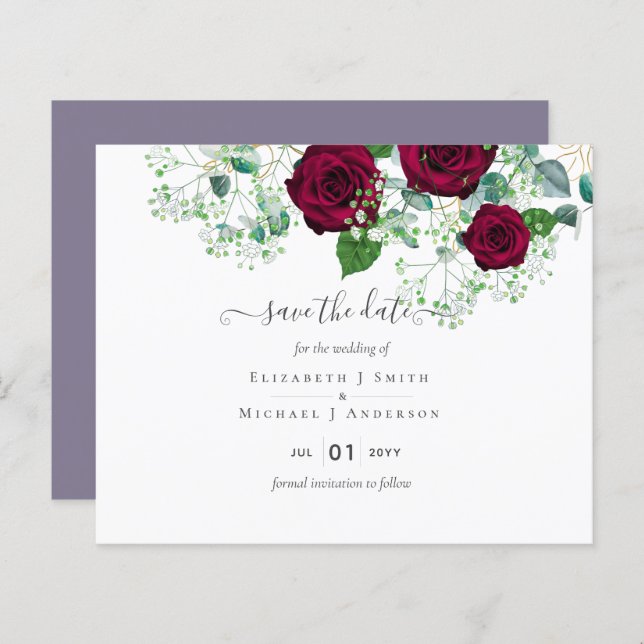 BUDGET  Burgundy Rose Eucalyptus Wedding (Front/Back)
