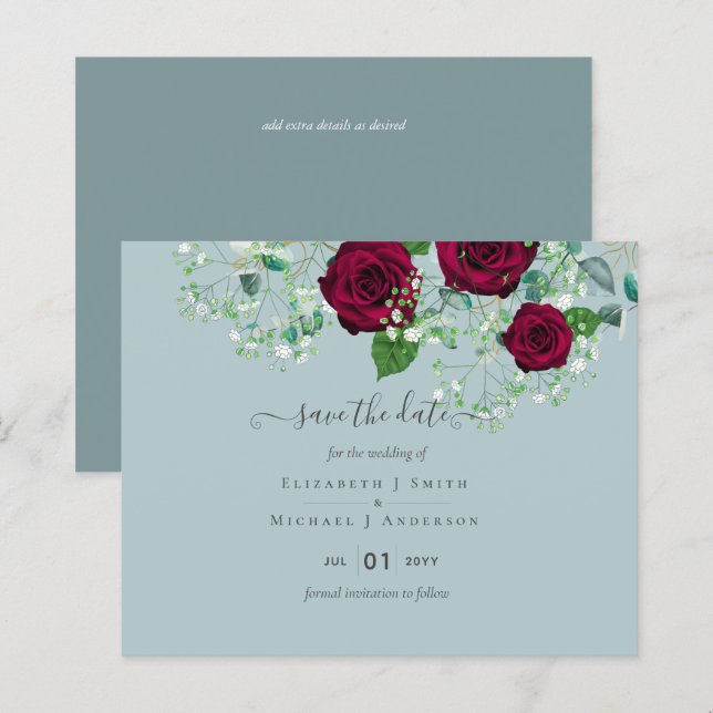 BUDGET  Burgundy Rose Eucalyptus Wedding (Front/Back)