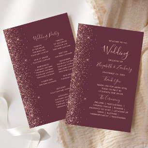 Budget Burgundy Rose Gold Glitter Wedding Program