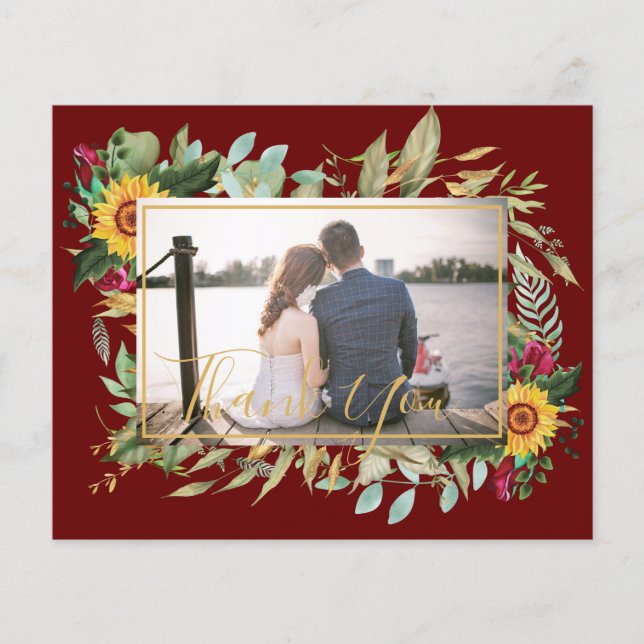 Budget Burgundy Roses Sunflowers Thank You PHOTO Flyer (Front)