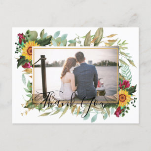 Budget Burgundy Roses Sunflowers Thank You PHOTO   Postcard