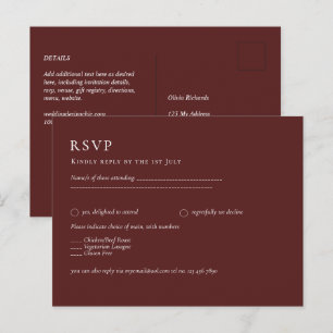 Budget Burgundy RSVP Monochrome Elegant Simple Postcard