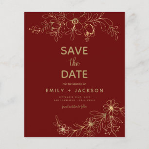 Budget Burgundy Save the Date Floral Gold Foil 
