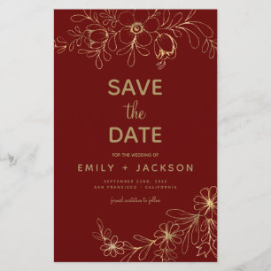 Budget Burgundy Save the Date Floral Gold Foil 