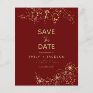 Budget Burgundy Save the Date Floral Gold Foil  Flyer