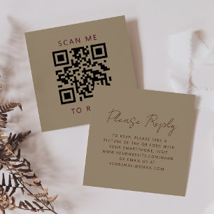 Budget Burgundy Script Gold Wedding QR Code RSVP Enclosure Card