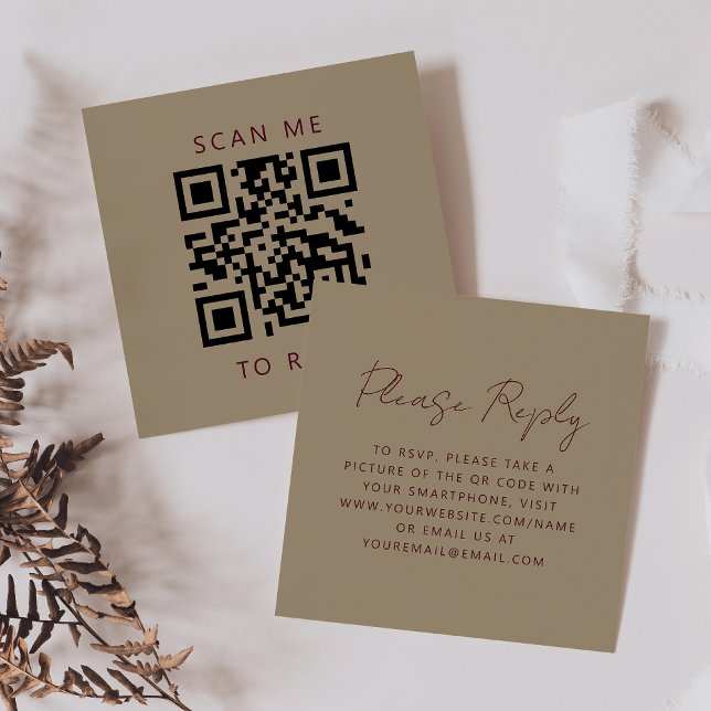 Budget Burgundy Script Gold Wedding QR Code RSVP Enclosure Card (Creator Uploaded)